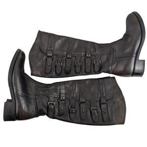 Area Forte Buckle Biker Tall Distressed Black Leather Boots Women's EU 36 Anthro